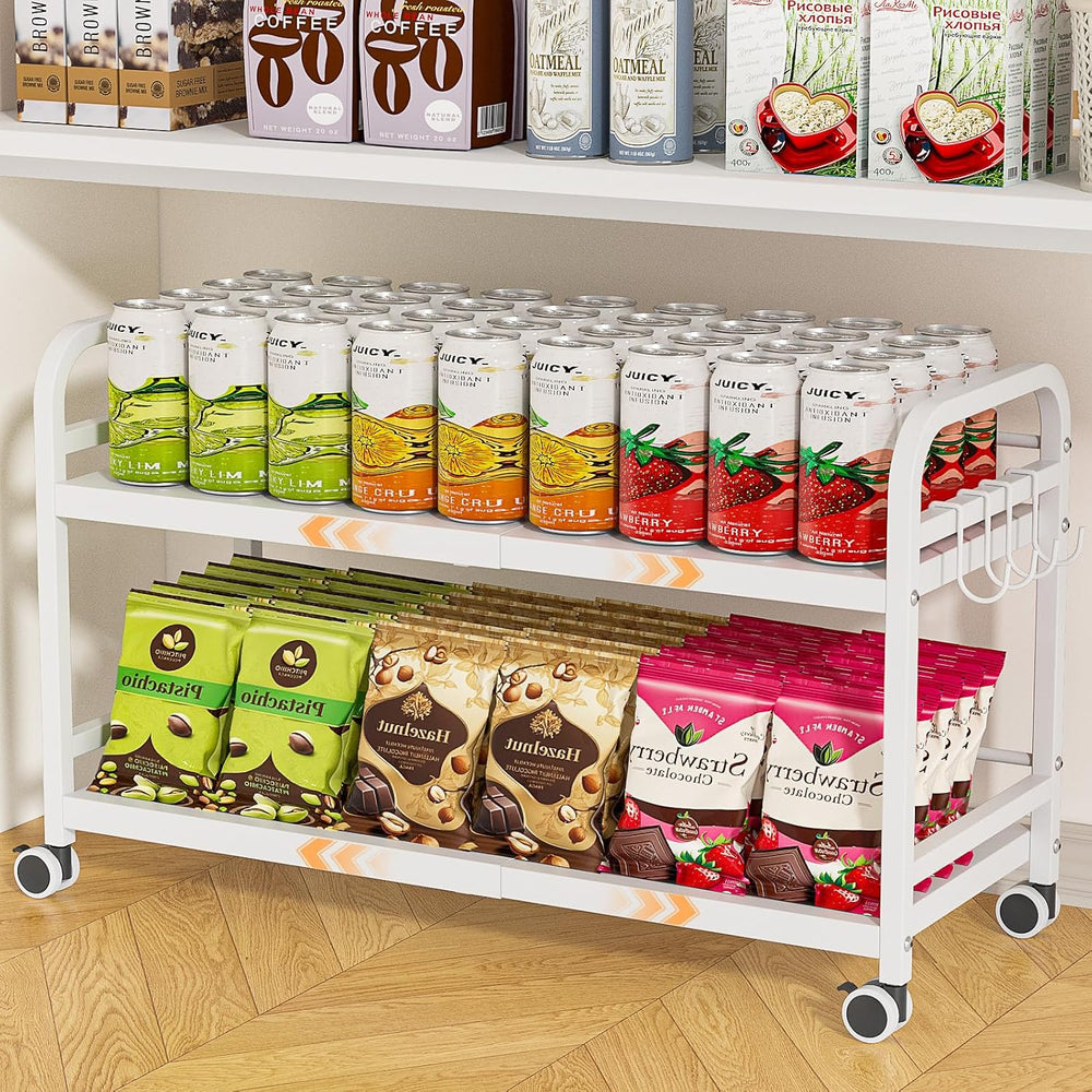 2-Tier Expandable Rolling Cart, Pantry Storage Cart with Wheels, Adjustable R...