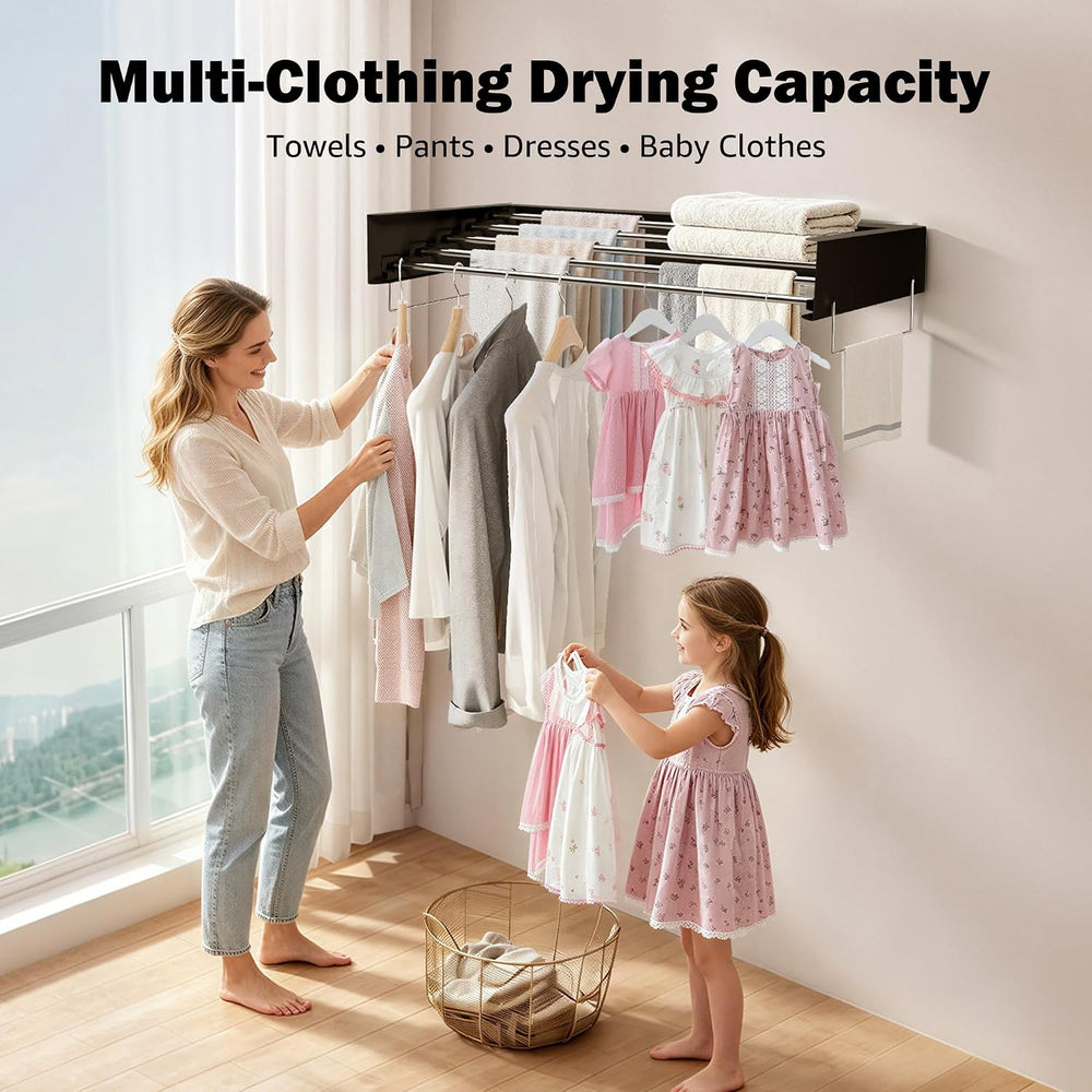 Wall Mount Drying Rack 32", 65LBS Retractable Clothes Rack, Black