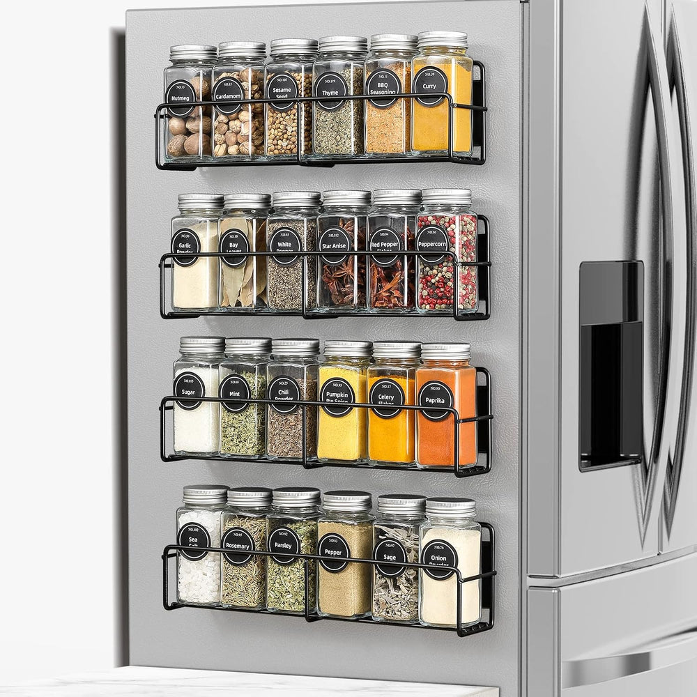 VITEVER Magnetic Spice Rack, 4 Pack, 24 Square Glass Jars with Lids, Quick-Fi...