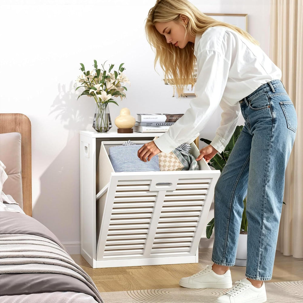 VASMIA Tilt Out Laundry Hamper, Bamboo Laundry Cabinet with Hidden Removable ...