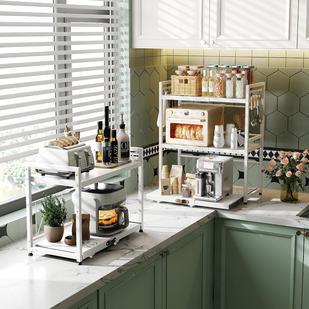 Expandable Microwave Stand,3 Tier Metal Kitchen Countertop Organizer Shelves ...