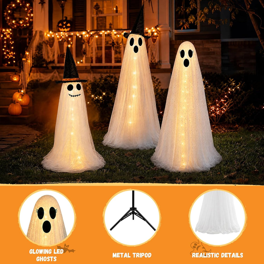 Halloween Light Up Ghost Family Decorations Set, 3 Pack Standing Ghost Figure...