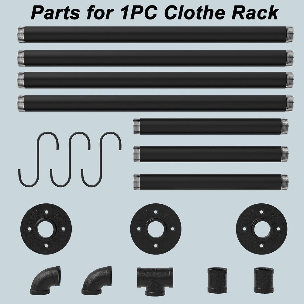 Industrial Pipe Clothes Rack with 3 S-shaped Hooks, 72’'L Wall Mounted Ga...