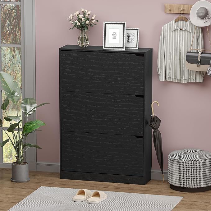 Shoe Storage Cabinet with 3 Flip Drawers, Narrow Shoe Rack Cabinet,
