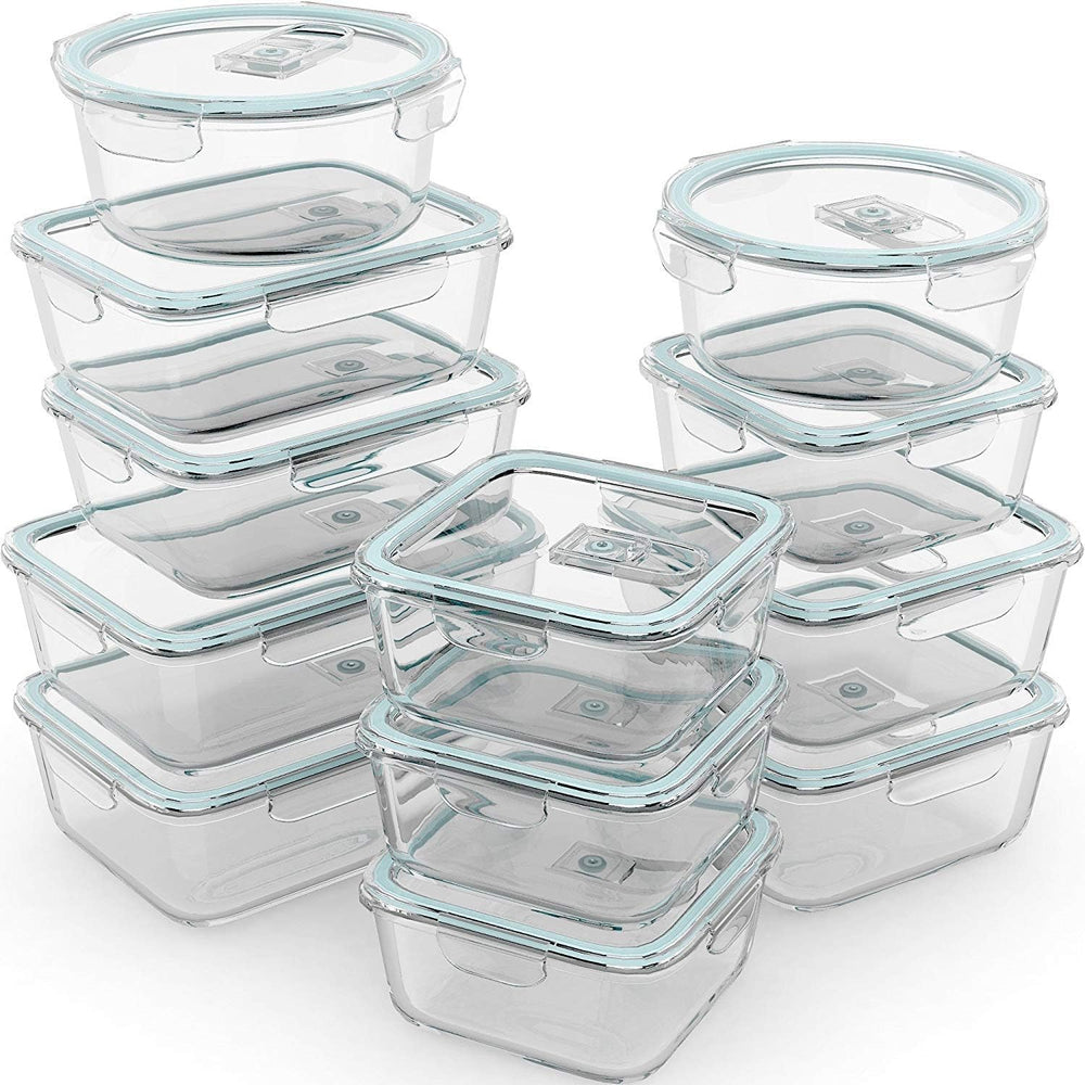 Razab 24 Pc Airtight Glass Food Storage Containers - Glass Meal Prep Containe...