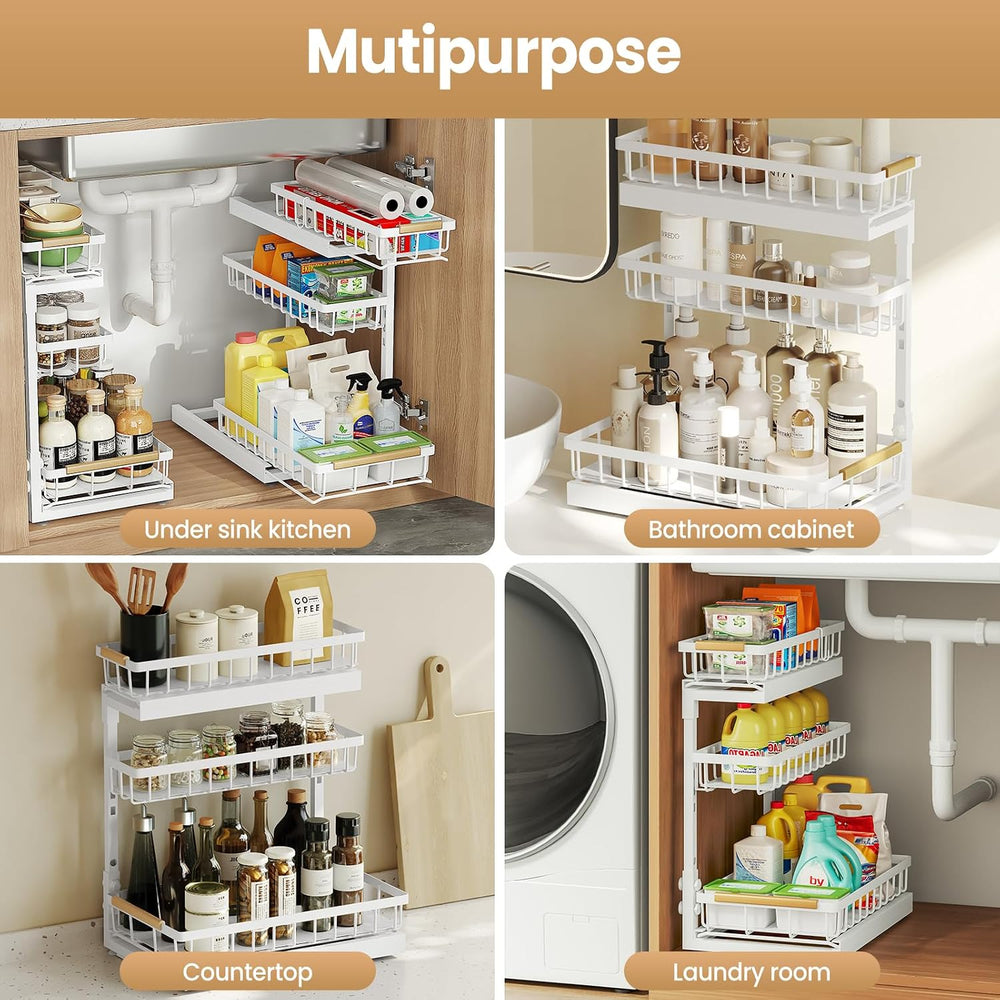 Under Sink Organizer and Storage for Bathroom and Kitchen - 2 Pack 3 Tier
