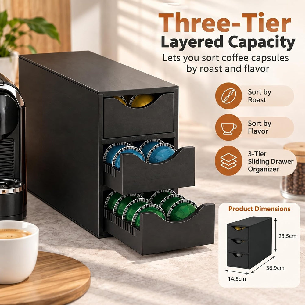 Coffee Pod Drawer Holder,Capsule Storage Organizer,3-Tier,6-Slot,Black