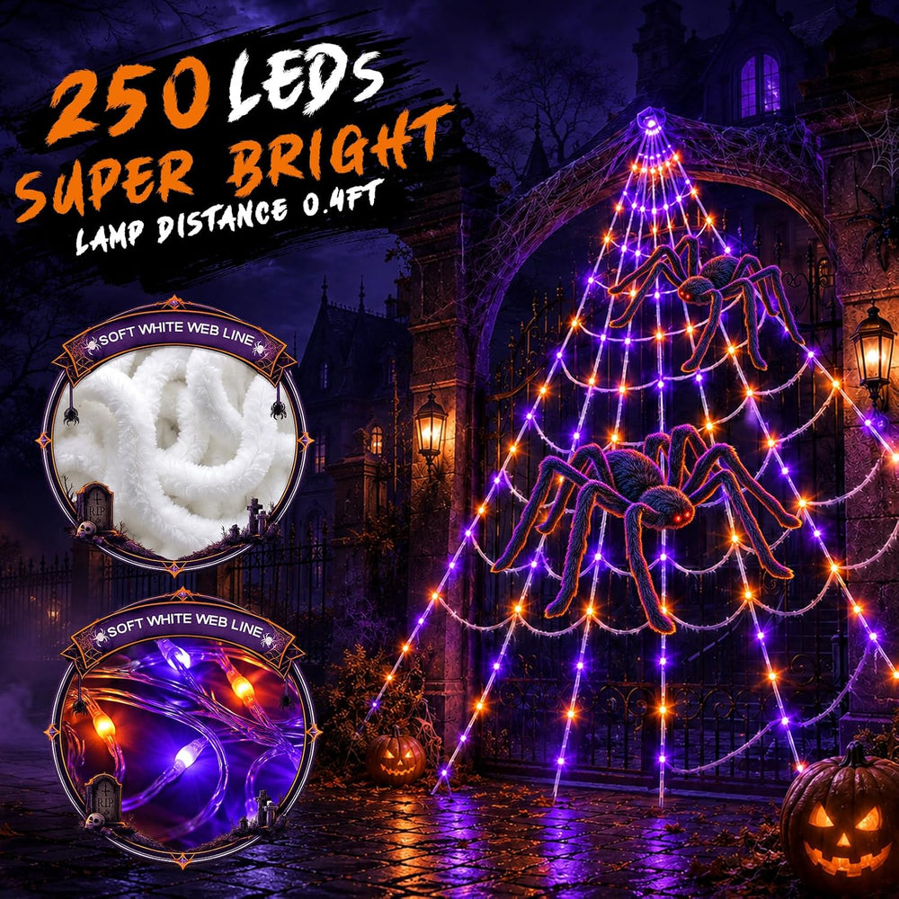 Halloween Decorations Spider Web Lights Outdoor+60CM/125CM Fake Spider