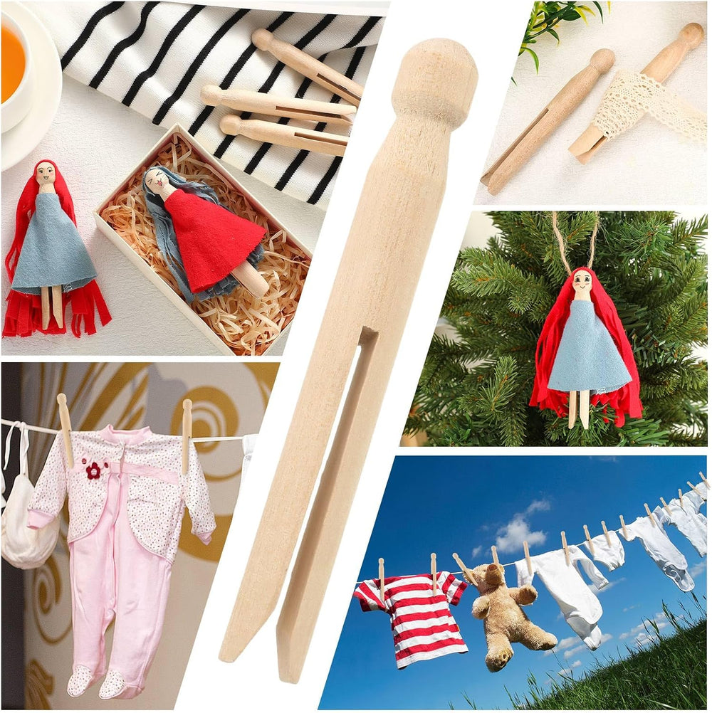 Zubebe 200 Pack Wooden Clothespins 4.3 Inch Vintage Dolly Clothes Pegs Wood C...