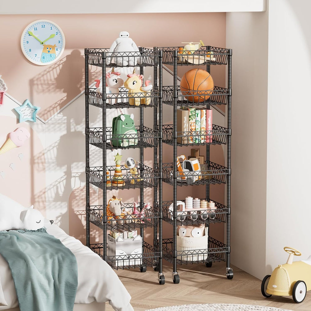 Golpart Basket Shelves Closet Rack with Wheels Metal Pantry Wire Shelf Unit