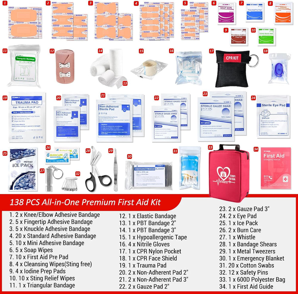 First Aid Kit with Rapid-Response Labeled Compartments, Compact Waterproof Em...