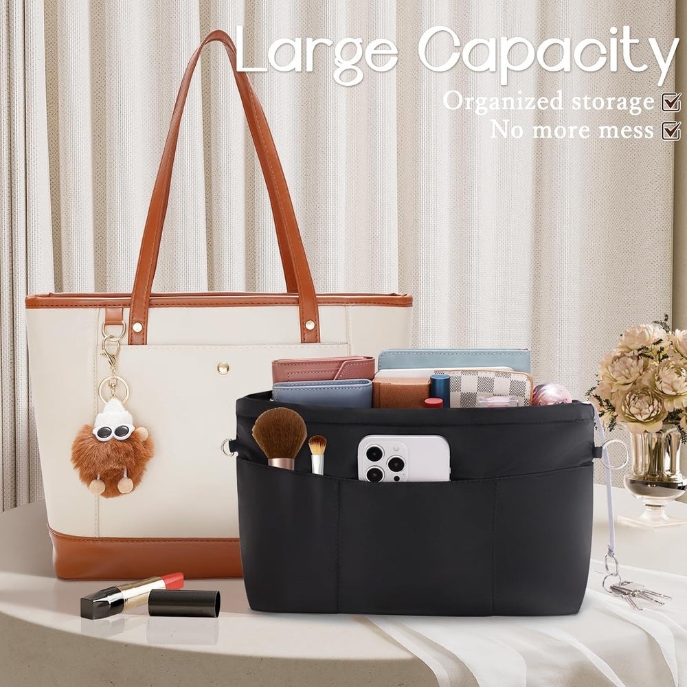 HyFanStr Purse Organizer Insert with Zipped Top for Tote Bag, Handbag Shaper ...