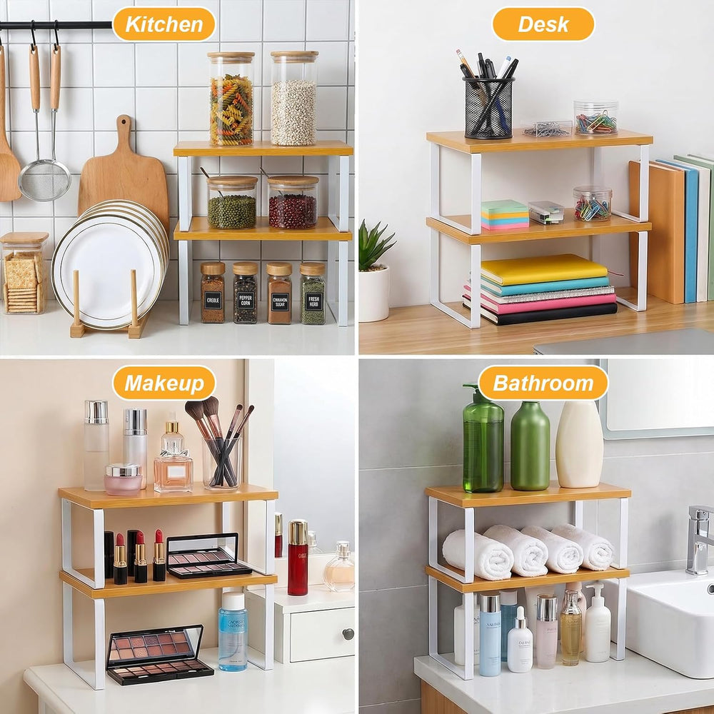 4Pcs Kitchen Organizer Accessories Set, Cabinet Organizer Shelf and Bamboo Di...
