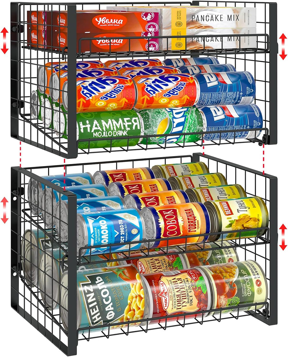 JKsmart 2-Tier Stackable Can Rack Organizer for Pantry, Adjustable Can Dispen...