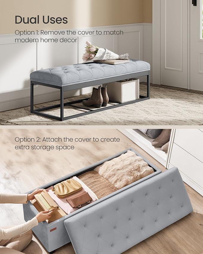 SONGMICS Velvet Storage Ottoman Bench, Foot Rest