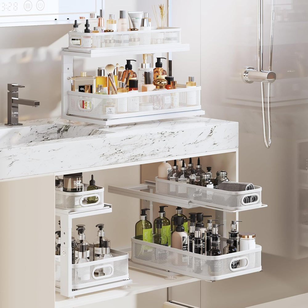 2 Pack 21IN-Depth Under Sink Organizer With Next-Gen Ball-Bearing Slides,2-Ti...