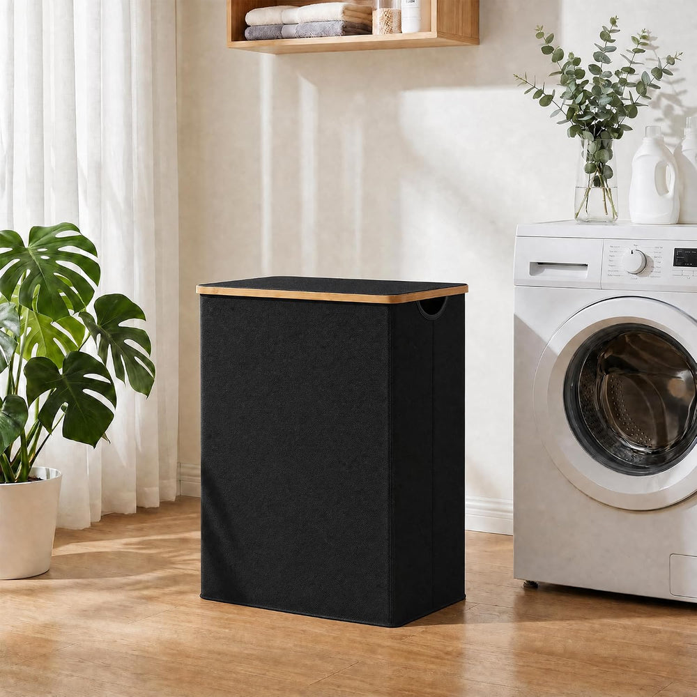 efluky Double Laundry Hamper with Lid and 2 Removable Bags, Black