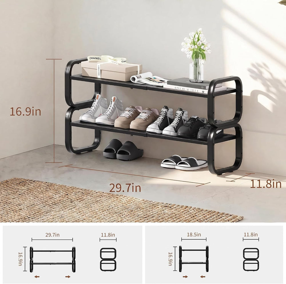 2 Tier Shoe Rack - Expandable Shoe Organizer for Closet