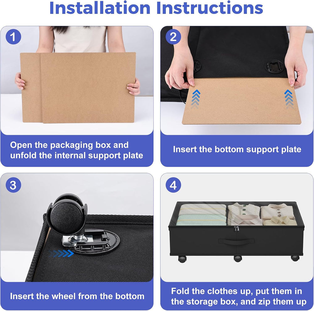 Babenest 4-Pack Under Bed Storage Organizer on 6 Wheels for Clothes