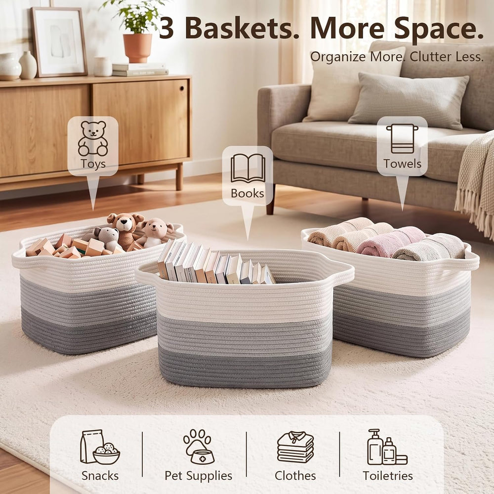 OIASKET Storage Basket for Organizing 3 Pack, Woven Baskets for Storage