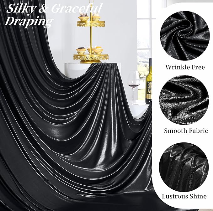 20ftx10ft Black Sequin Backdrop Curtain for Parties, Wrinkle Free Thick Glitt...