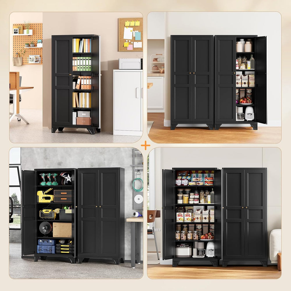 61" Black Metal Pantry Storage Cabinet Kitchen Storage Cabinet Cupboard