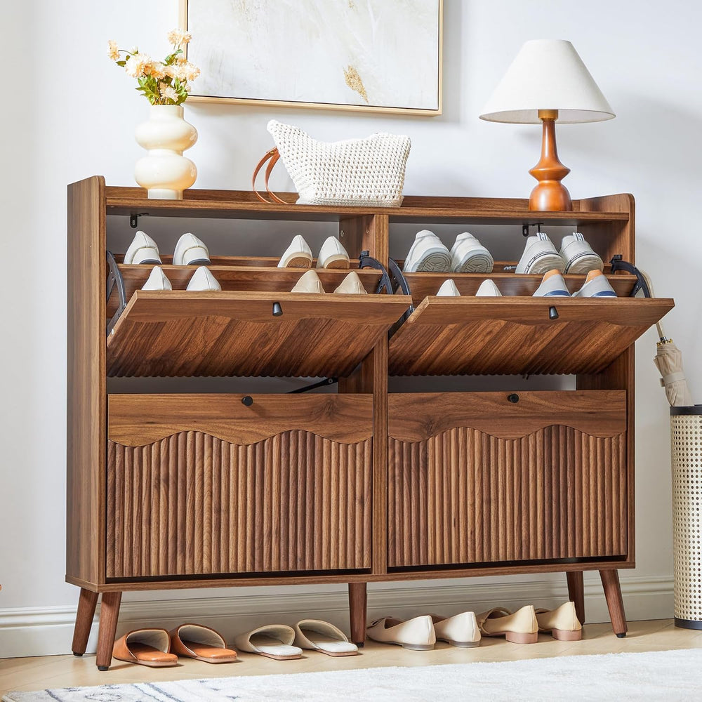 BERRYMERRY 47.2” Wide Shoe Storage Cabinet for Entryway with 4 Flip Drawers