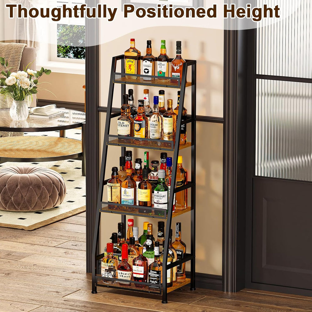 4-Tier 43.89’’ Trapezoid Liquor Cabinet with Fences for Home Bar