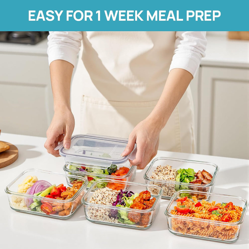Vtopmart 5Pack 30oz Glass Meal Prep Container Sets with Lids, Grey