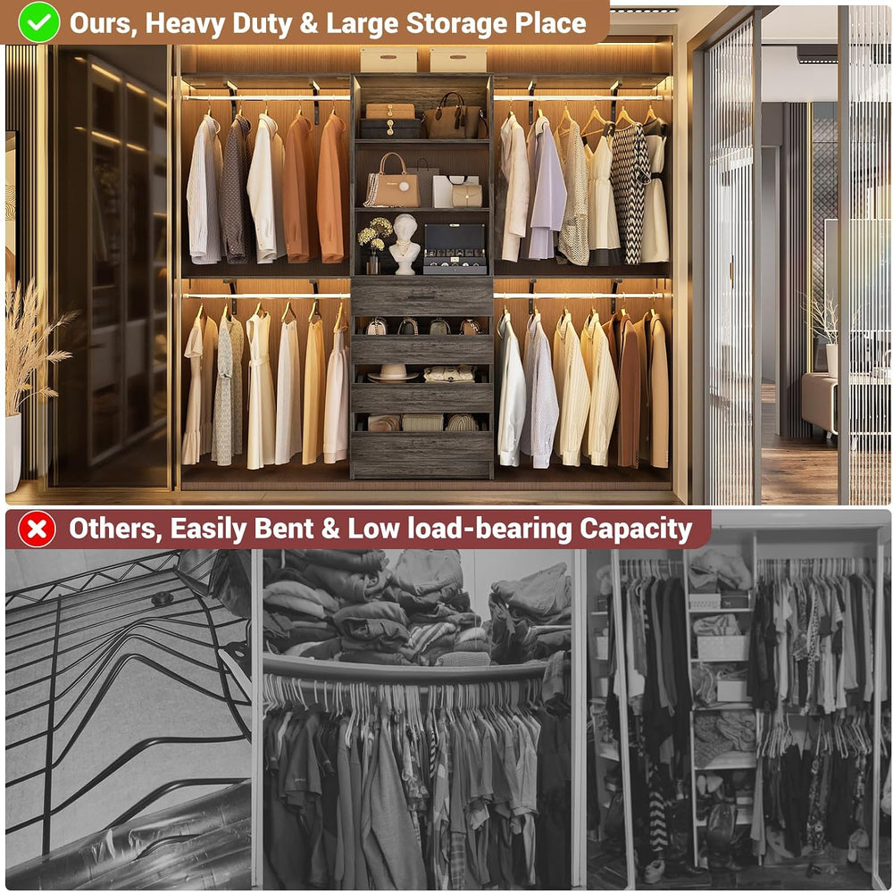 Aheaplus Closet System with 4 Drawers, 8FT Wood Closet Organizer System