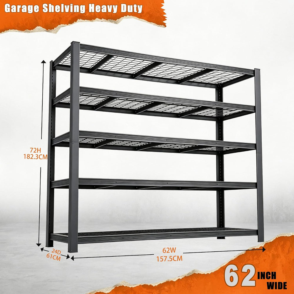 62" W Storage Shelves Unit,5 Tier Heavy Duty Metal garage Shelving Unit