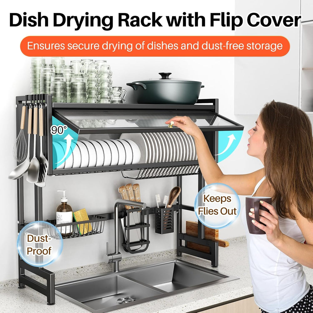 Over The Sink Dish Drainer Drying Rack 3 Tiers with Cover, Keep Kitchen Sink ...