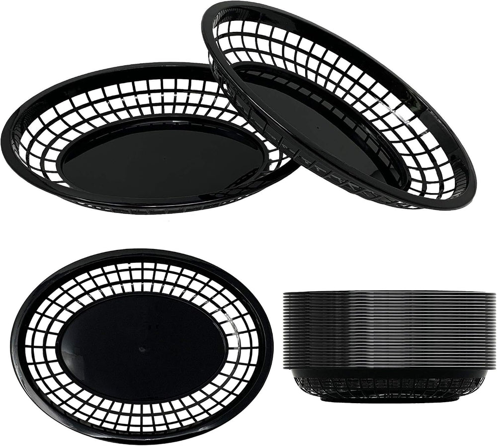 NextClimb Plastic Food Baskets - HUGE 12" x 9" Size, Reusable, Blac...