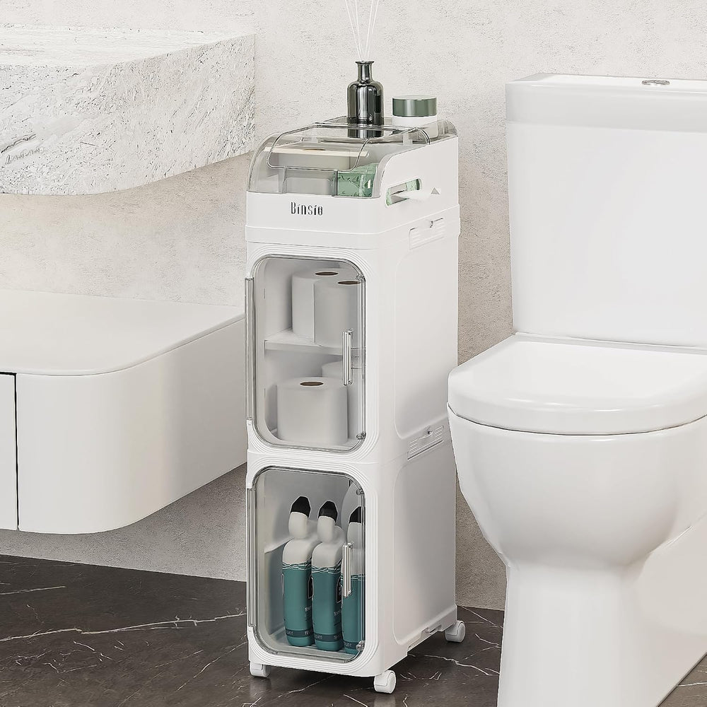 BINSIO 3-Tier Slim Bathroom Storage Cabinet, Rolling Toilet Paper Storage Cab...