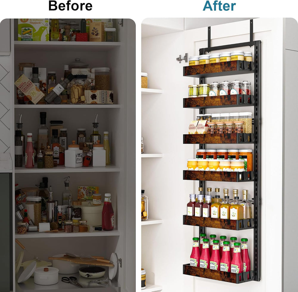 6-Tier Over the Door Pantry Organizer, Adjustable Basket Spice Rack