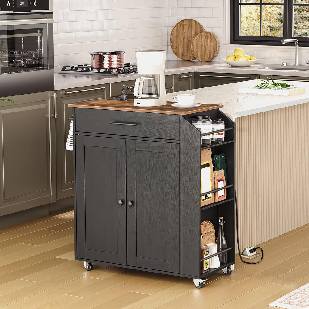 HOOBRO Kitchen Island with Power Outlet, Storage Island with Spice Rack and D...