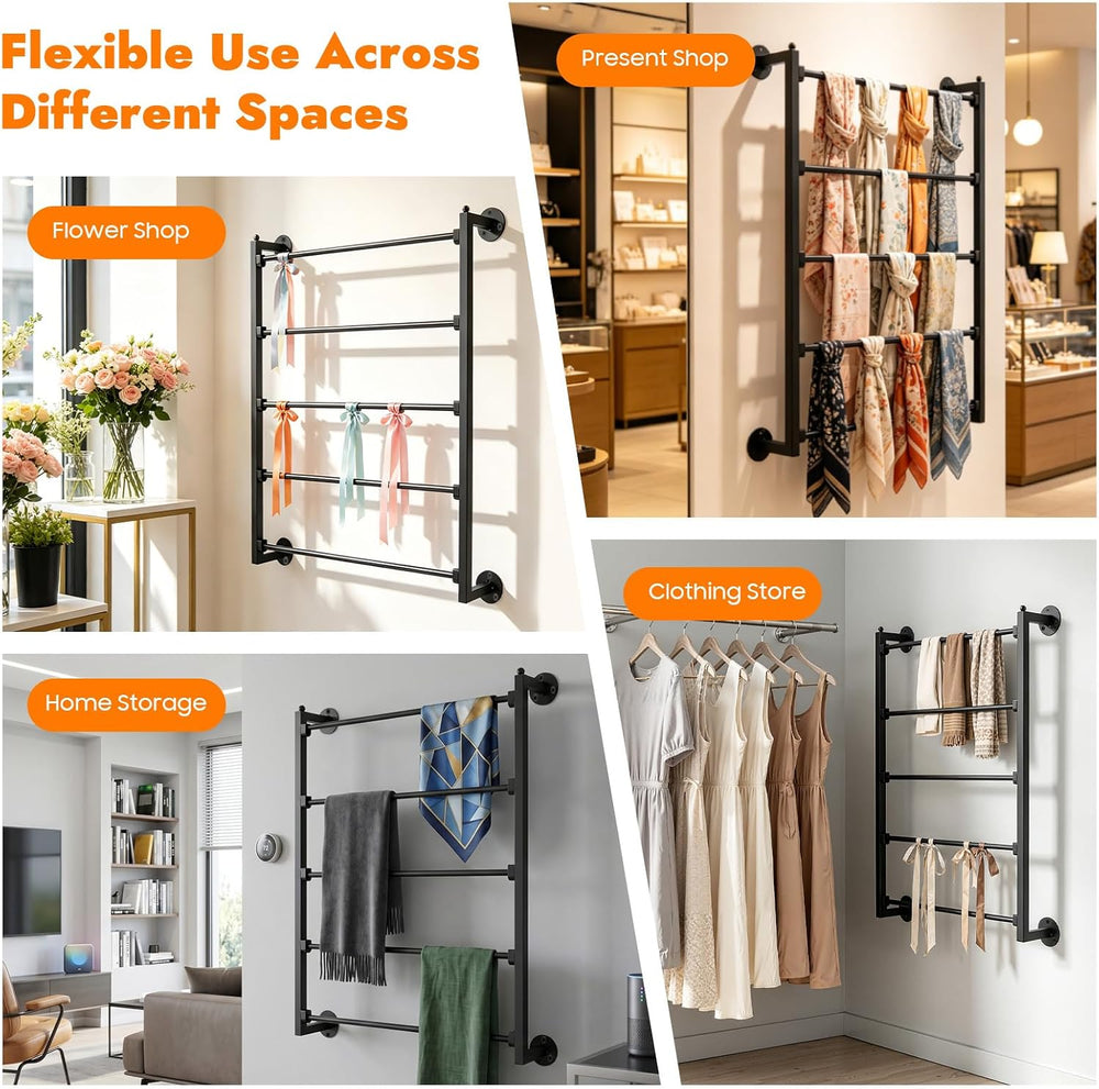 TFCFL 5 Tier Wall Mounted Scarf Rack, Retail Display Tie & Scarf, Belt To...