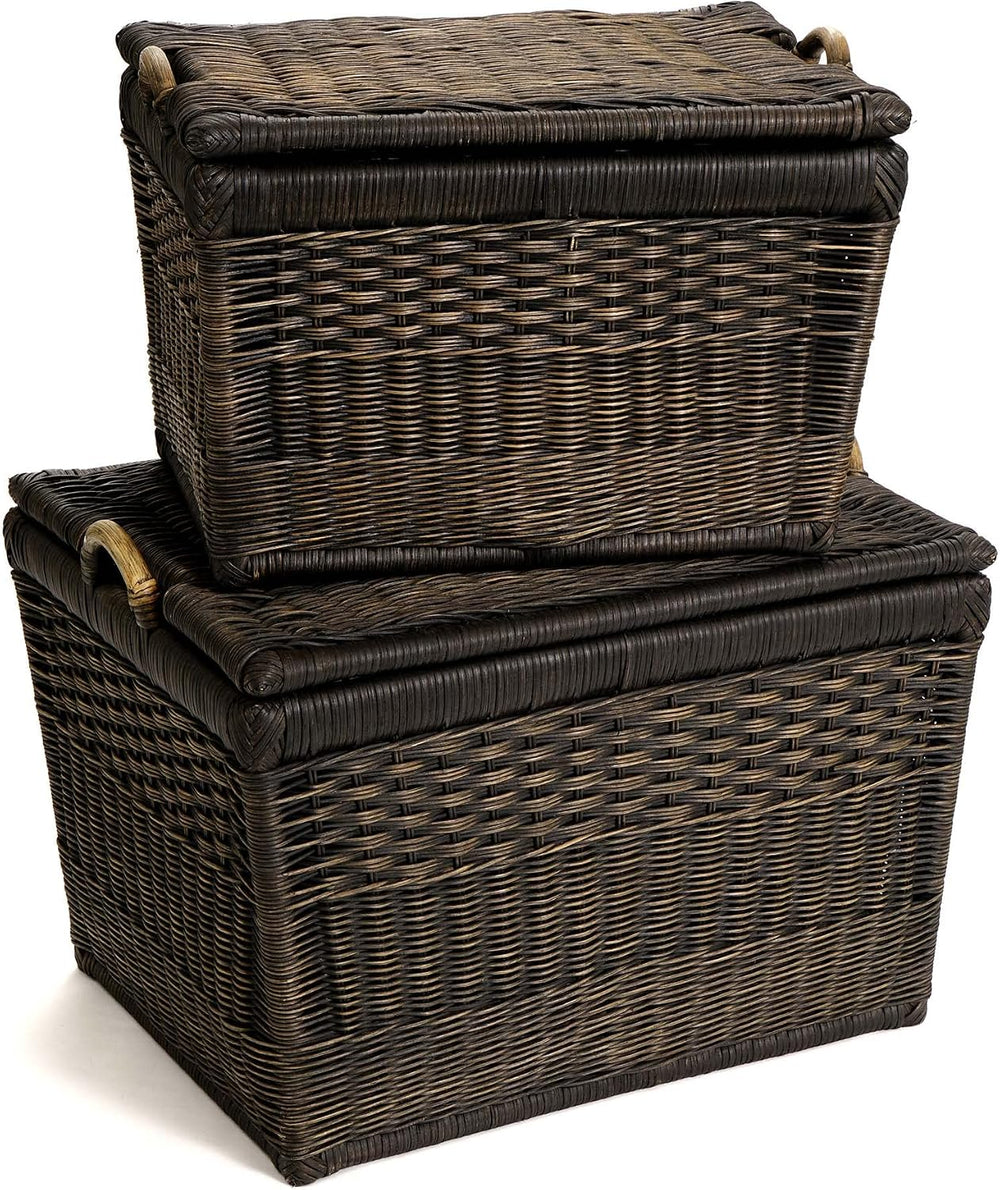 The Basket Lady Lift-Off Lid Wicker Storage Basket, L, Walnut Brown
