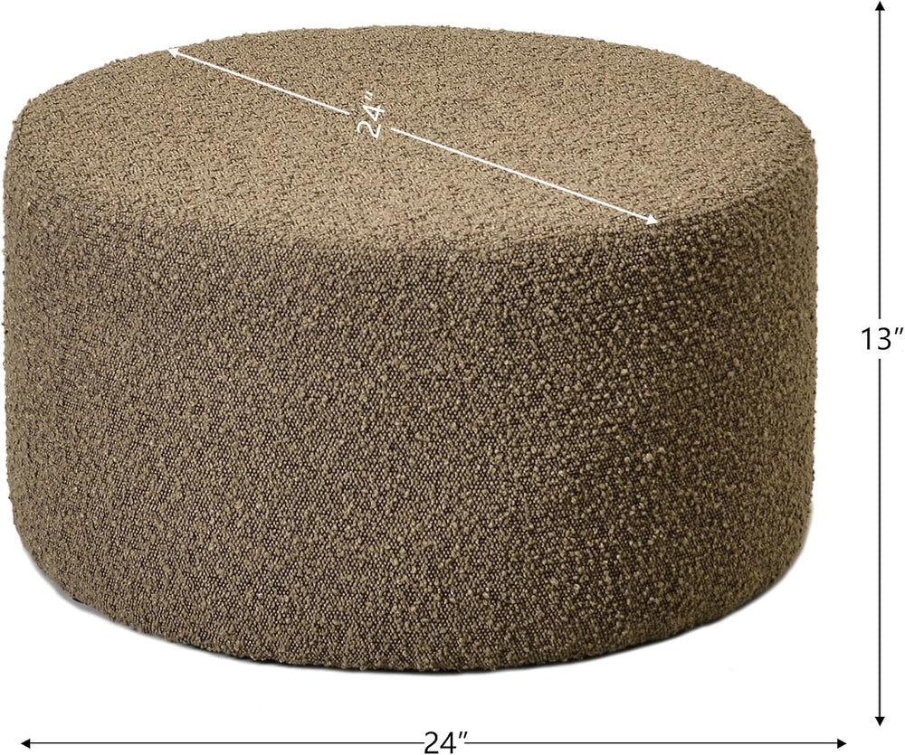 KINWELL Modern Round Boucle Ottoman Set of 2 (24" D x 24" W x 13&qu...