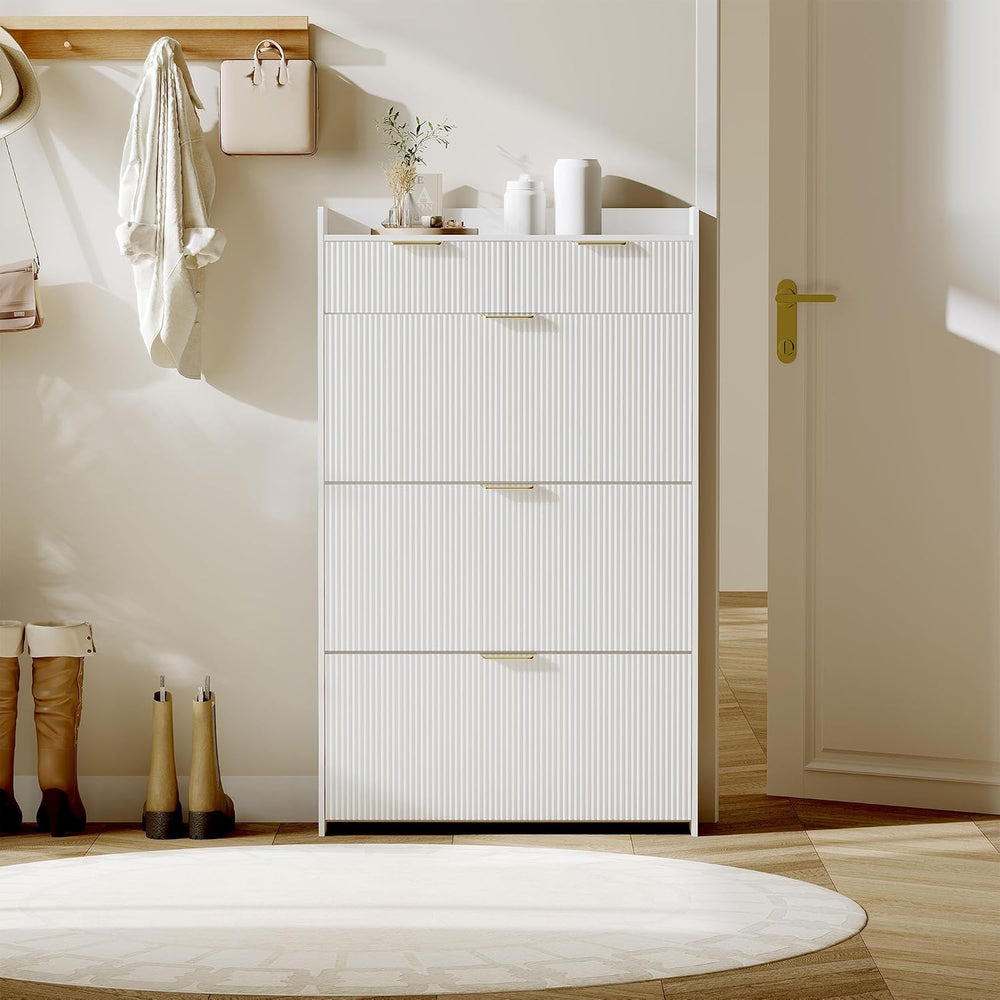 Modern Shoe Cabinet with 3 Flip Drawers & A Large Storage Drawer,Adjustab...