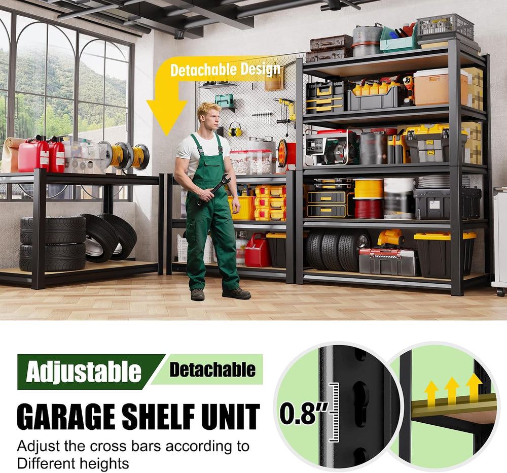 71.2" H Garage Shelving 5T Storage Shelves, Metal Adjustable Shelving Un...