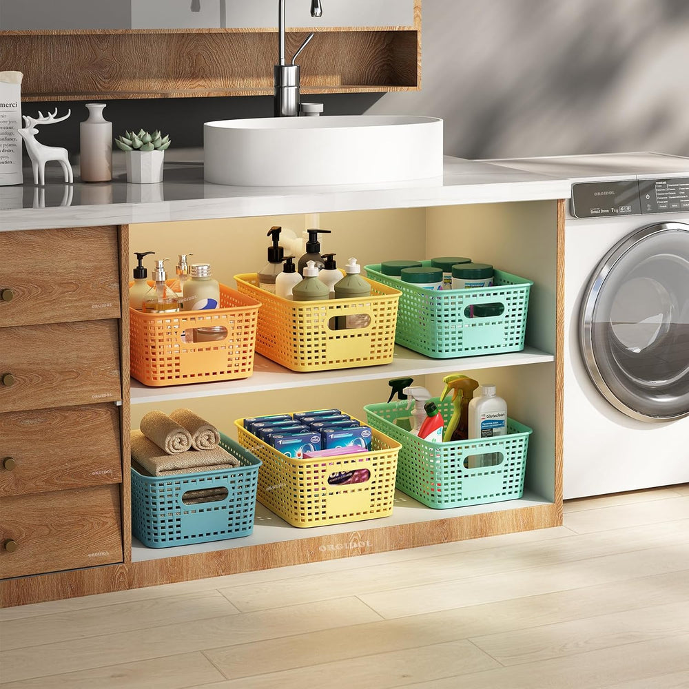 Colorful Plastic Storage Baskets for Organizing, 12 Pack