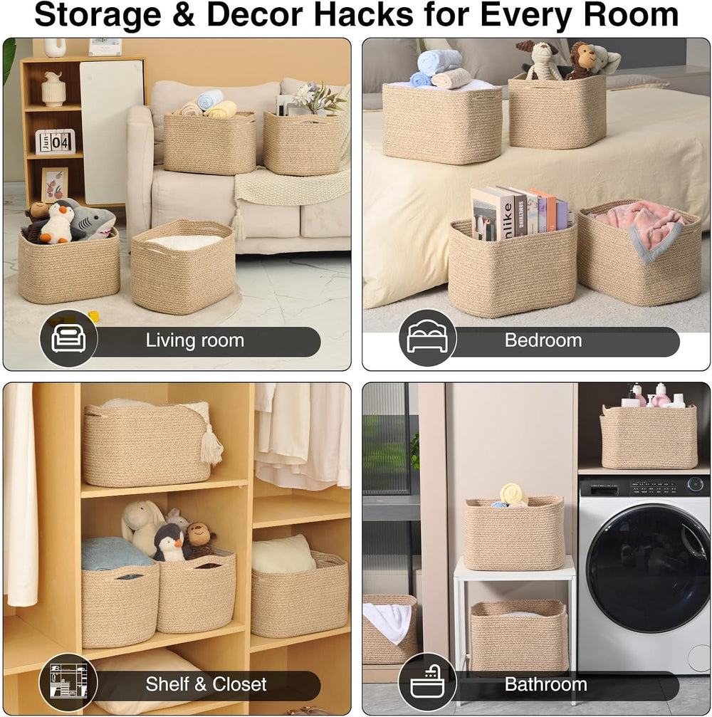 ICERZCZ Rope Storage Baskets for Organizing, 15x11x9 Mixed Brown 4 Packs