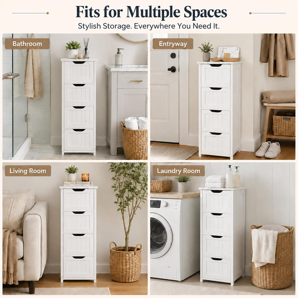 Yaheetech Bathroom Storage Cabinet, 12" W Slim 4-Drawer Design, White