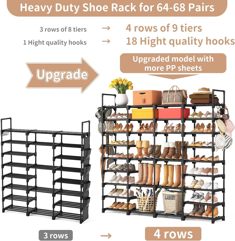 ROJASOP Large Shoe Rack Organizer for Entryway Closet 64-68 Pairs 9-Tier Heav...