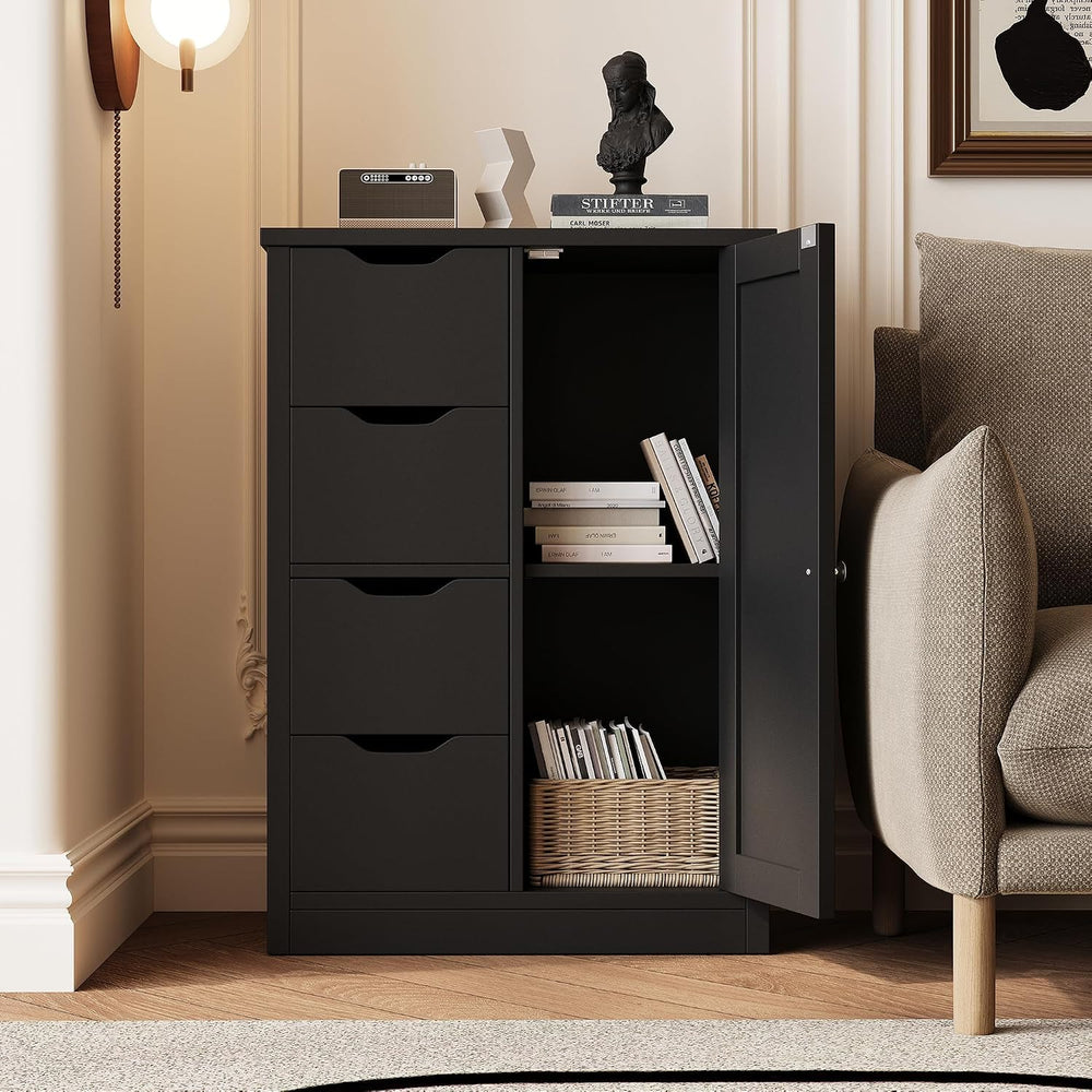 Shintenchi Bathroom Small Floor Storage Cabinet with 4 Drawers, Black
