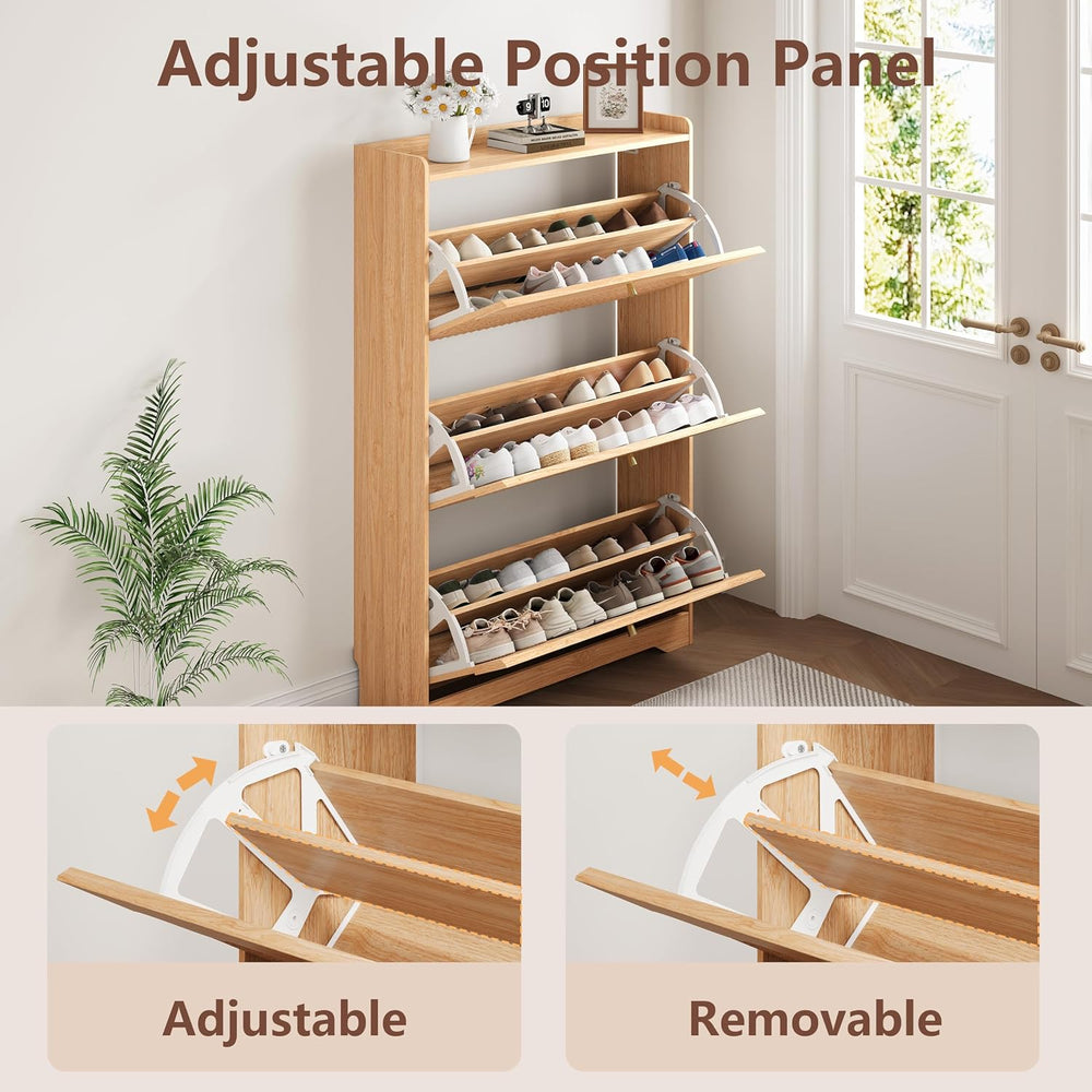 HUANLEGO Shoe Cabinet Storage for Entryway with 3 Flip Drawers, Oak