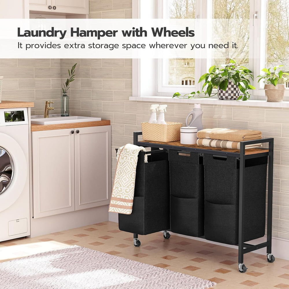 HOOBRO Laundry Sorter 3 Section, Laundry Hamper with Wheels, 3 × 11.5 Gal (43...