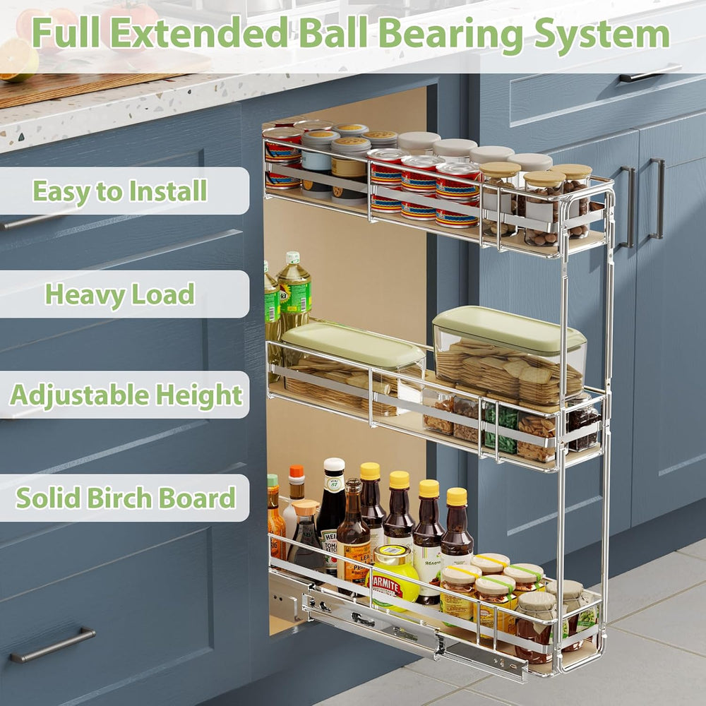 ROOMTEC 3-Tier Pull Out Cabinet Organizer Spice Rack for Narrow Cabinet 5&quo...