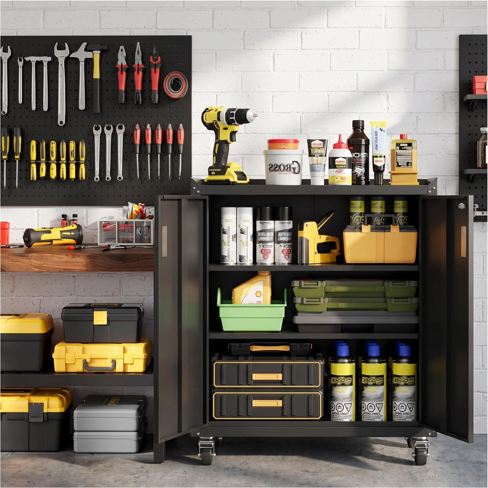 Metal Storage Cabinet with Wheels - Lockable, Rolling Tool Cabinet for Home, ...